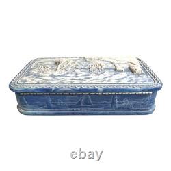 Vintage Incolay Stone Nautical Keepsake Box Castle Maritime Scene Pirate Storage