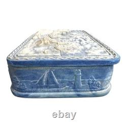 Vintage Incolay Stone Nautical Keepsake Box Castle Maritime Scene Pirate Storage