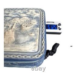 Vintage Incolay Stone Nautical Keepsake Box Castle Maritime Scene Pirate Storage