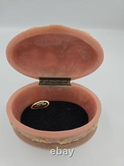 Vintage Incolay Stone Pink Box Victorian Scene Handcrafted USA Jewelry Floral