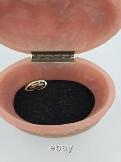 Vintage Incolay Stone Pink Box Victorian Scene Handcrafted USA Jewelry Floral