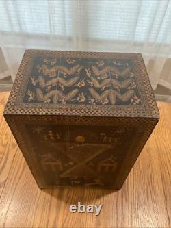 Vintage Indian Hand Carved Chest Box 9 Drawer Brass Fronts 17 Tall