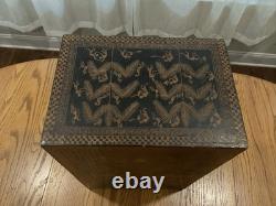 Vintage Indian Hand Carved Chest Box 9 Drawer Brass Fronts 17 Tall