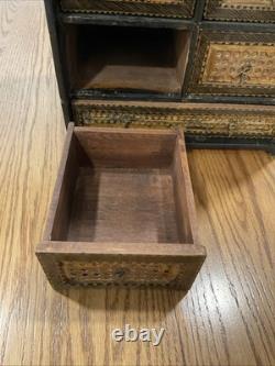 Vintage Indian Hand Carved Chest Box 9 Drawer Brass Fronts 17 Tall