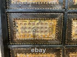 Vintage Indian Hand Carved Chest Box 9 Drawer Brass Fronts 17 Tall