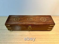 Vintage Indian Rosewood Brass Inlaid Tea Box. Hidden Drawer & Locking Pin