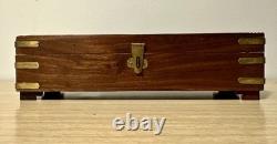Vintage Indian Rosewood Brass Inlaid Tea Box. Hidden Drawer & Locking Pin