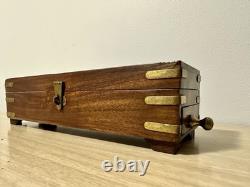 Vintage Indian Rosewood Brass Inlaid Tea Box. Hidden Drawer & Locking Pin