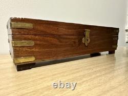 Vintage Indian Rosewood Brass Inlaid Tea Box. Hidden Drawer & Locking Pin