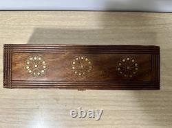 Vintage Indian Rosewood Brass Inlaid Tea Box. Hidden Drawer & Locking Pin