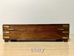 Vintage Indian Rosewood Brass Inlaid Tea Box. Hidden Drawer & Locking Pin