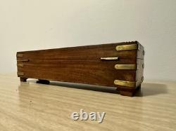 Vintage Indian Rosewood Brass Inlaid Tea Box. Hidden Drawer & Locking Pin