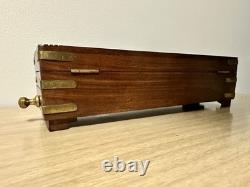 Vintage Indian Rosewood Brass Inlaid Tea Box. Hidden Drawer & Locking Pin