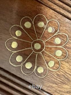 Vintage Indian Rosewood Brass Inlaid Tea Box. Hidden Drawer & Locking Pin