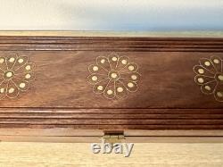 Vintage Indian Rosewood Brass Inlaid Tea Box. Hidden Drawer & Locking Pin