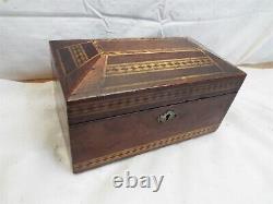 Vintage Inlaid Marquetry Trinket Dresser Wood Box Jewelry Treasure Chest Inlay