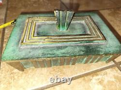 Vintage Israel Midcentury Modern Green Enameled Bronze Trinket Box