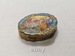 Vintage Italian 800 Silver Turquoise Enamel Ornate Hinged Trinket Pill Snuff Box