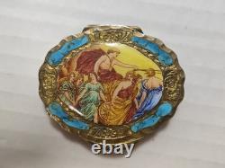 Vintage Italian 800 Silver Turquoise Enamel Ornate Hinged Trinket Pill Snuff Box