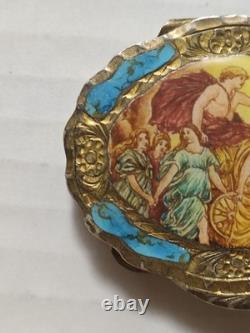 Vintage Italian 800 Silver Turquoise Enamel Ornate Hinged Trinket Pill Snuff Box