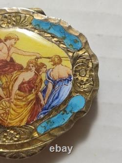 Vintage Italian 800 Silver Turquoise Enamel Ornate Hinged Trinket Pill Snuff Box