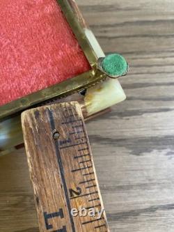 Vintage Italian Alabaster & Red Agate Box Red Velvet Lining Brass Claw Feet