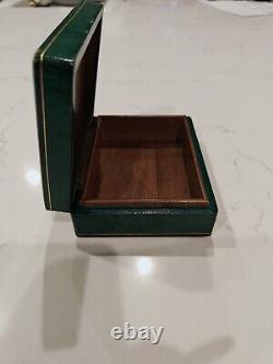 Vintage Italian Box Multi Stone Inlay Pietra Dura Dark Green Leatherbound Wood
