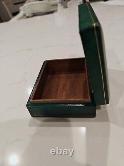 Vintage Italian Box Multi Stone Inlay Pietra Dura Dark Green Leatherbound Wood