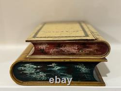 Vintage Italian Florentine Book Boxes Set of 2 Hand Painted Gilt Decorative
