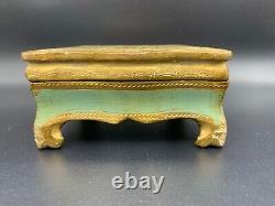 Vintage Italian Florentine Toleware Jewellery Trinket Box Hand Painted Gold Gilt