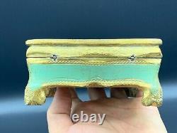 Vintage Italian Florentine Toleware Jewellery Trinket Box Hand Painted Gold Gilt