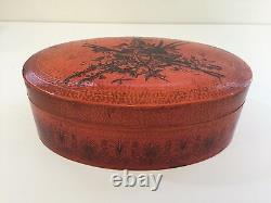 Vintage Italian Hand Painted Lidded Oval Lacquer Trinket Box, 7 1/2 x 5 1/4