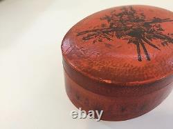 Vintage Italian Hand Painted Lidded Oval Lacquer Trinket Box, 7 1/2 x 5 1/4