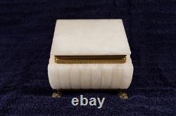 Vintage Italian Marble Alabaster Footed Casket Jewelry Box Brass Accents Jf 96