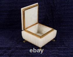 Vintage Italian Marble Alabaster Footed Casket Jewelry Box Brass Accents Jf 96