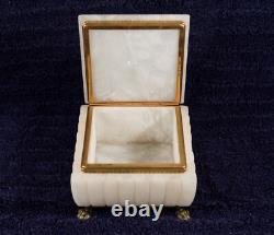 Vintage Italian Marble Alabaster Footed Casket Jewelry Box Brass Accents Jf 96