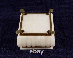 Vintage Italian Marble Alabaster Footed Casket Jewelry Box Brass Accents Jf 96