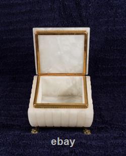 Vintage Italian Marble Alabaster Footed Casket Jewelry Box Brass Accents Jf 96