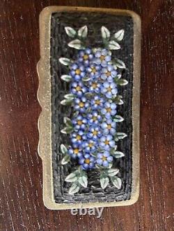 Vintage Italian Micro Mosaic Blue Flower Floral Italy Trinket Pill Box