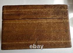 Vintage Italian Tooled Leather Gold Gilt Card Box With Key