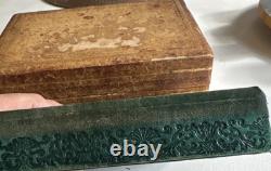 Vintage Italian Tooled Leather Gold Gilt Card Box With Key