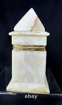 Vintage Italian White Marble And Brass Hinged Trinket/cigarette Holder Box