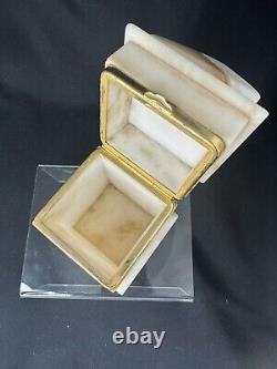 Vintage Italian White Marble And Brass Hinged Trinket/cigarette Holder Box