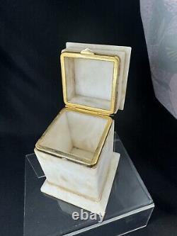 Vintage Italian White Marble And Brass Hinged Trinket/cigarette Holder Box