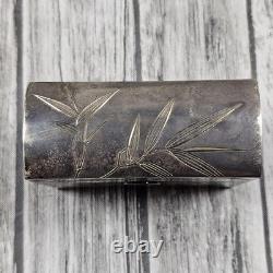 Vintage Japan 970 Silver Enamel Playing Card Trinket Box Bamboo Bird 198g Total