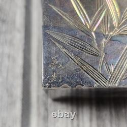 Vintage Japan 970 Silver Enamel Playing Card Trinket Box Bamboo Bird 198g Total
