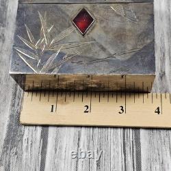 Vintage Japan 970 Silver Enamel Playing Card Trinket Box Bamboo Bird 198g Total