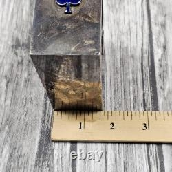 Vintage Japan 970 Silver Enamel Playing Card Trinket Box Bamboo Bird 198g Total