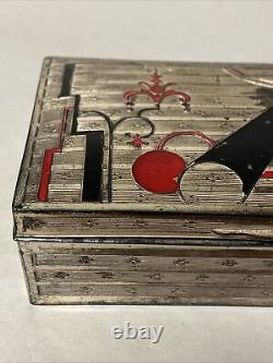 Vintage Japan Art Deco Red Black Enamel Metal Hinged Trinket Box