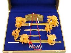 Vintage Japan Ornate hairpin KANZASHI Beautiful traditional hair-pin set BOX